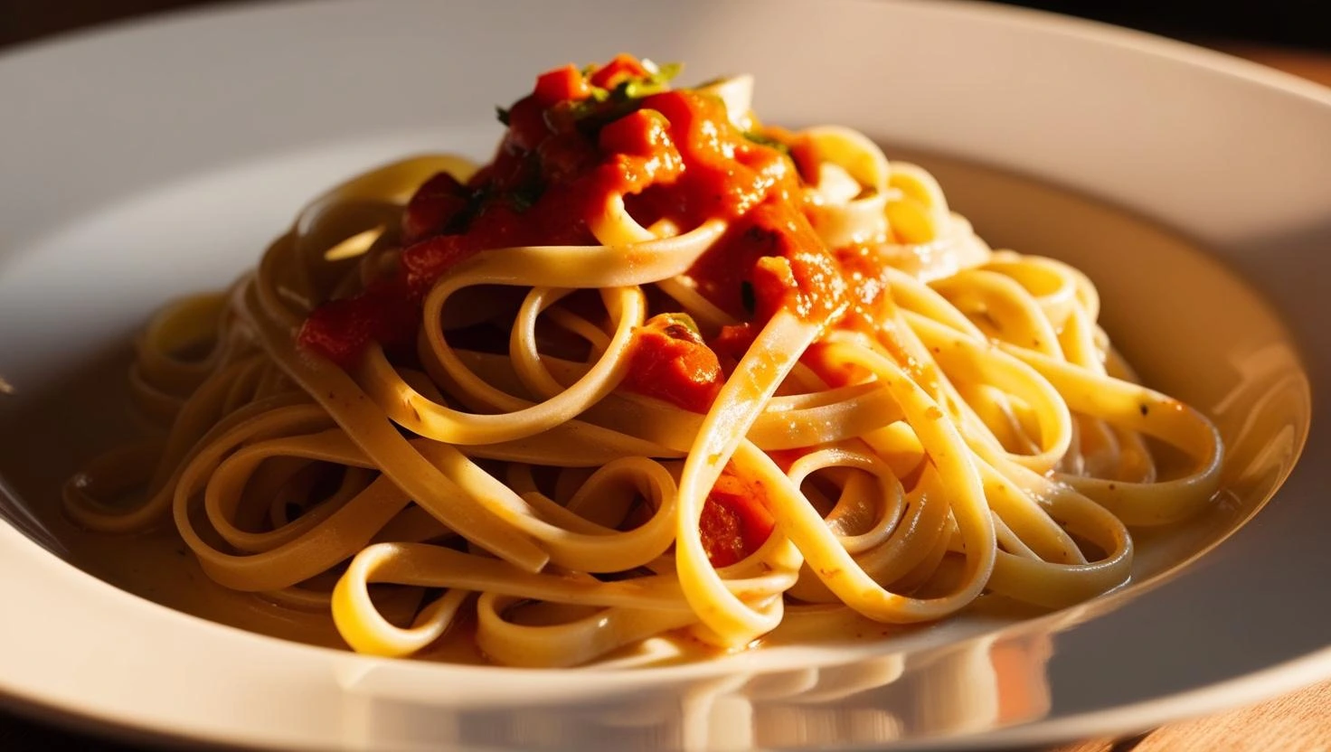 Mafaldine Pasta Dish with Fresh Sauce and Herbs