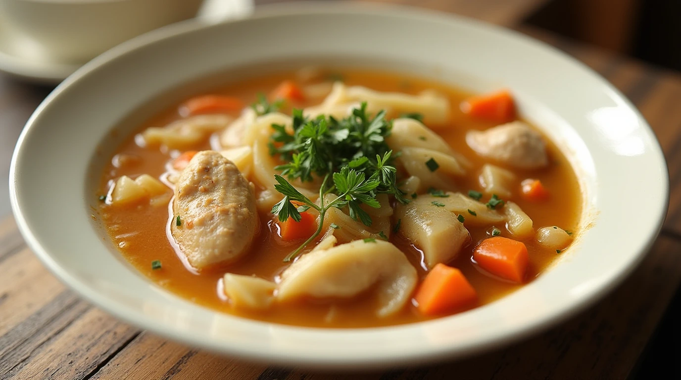 Homemade Chicken Cabbage Soup in a Bowl