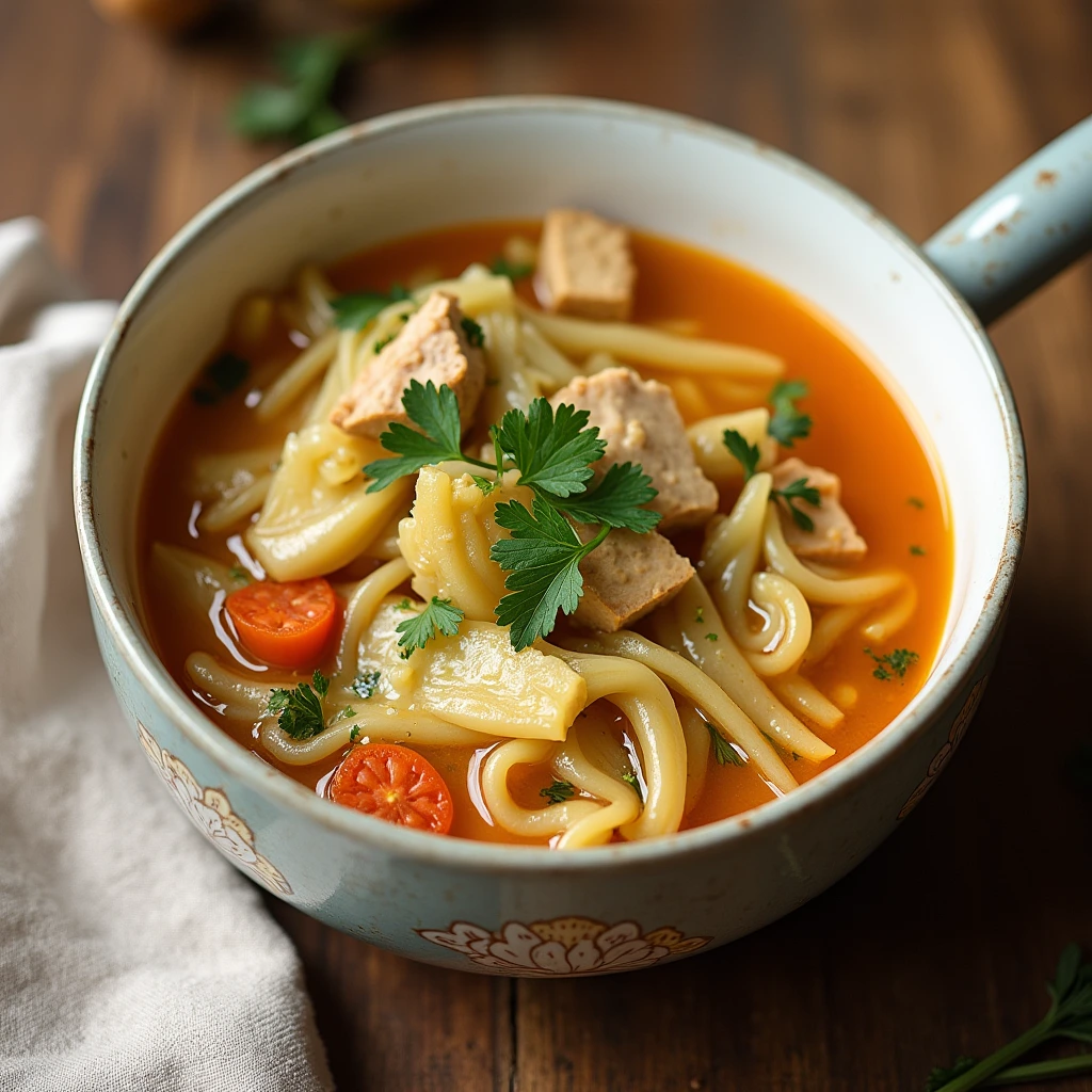 Chicken Cabbage Soup Served in a Rustic Bowl