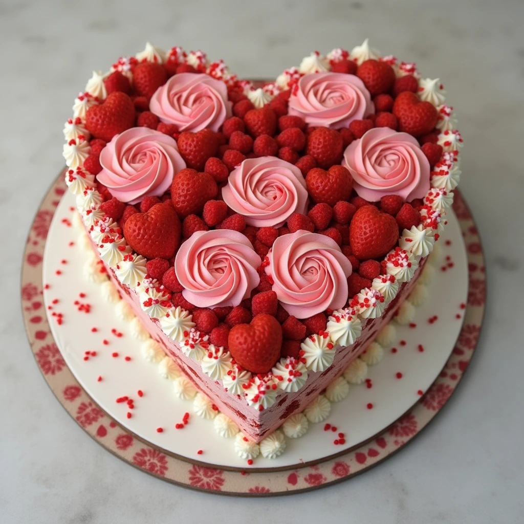  Heart-Shaped Cake with Elegant Decoration