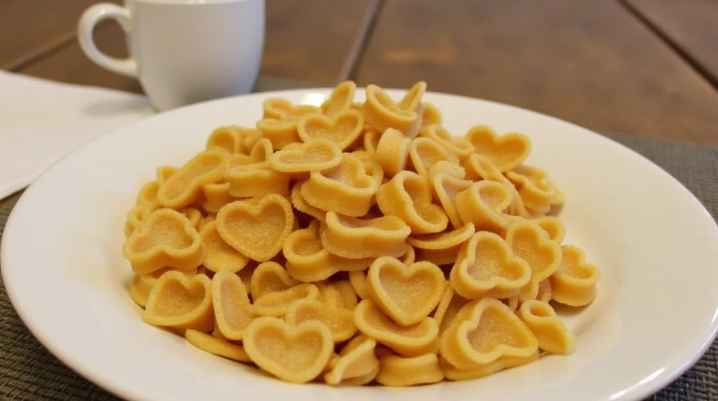 Heart-Shaped Pasta Served with Sauce