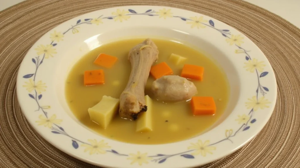  Raw soup bone with marrow, placed on a rustic wooden board